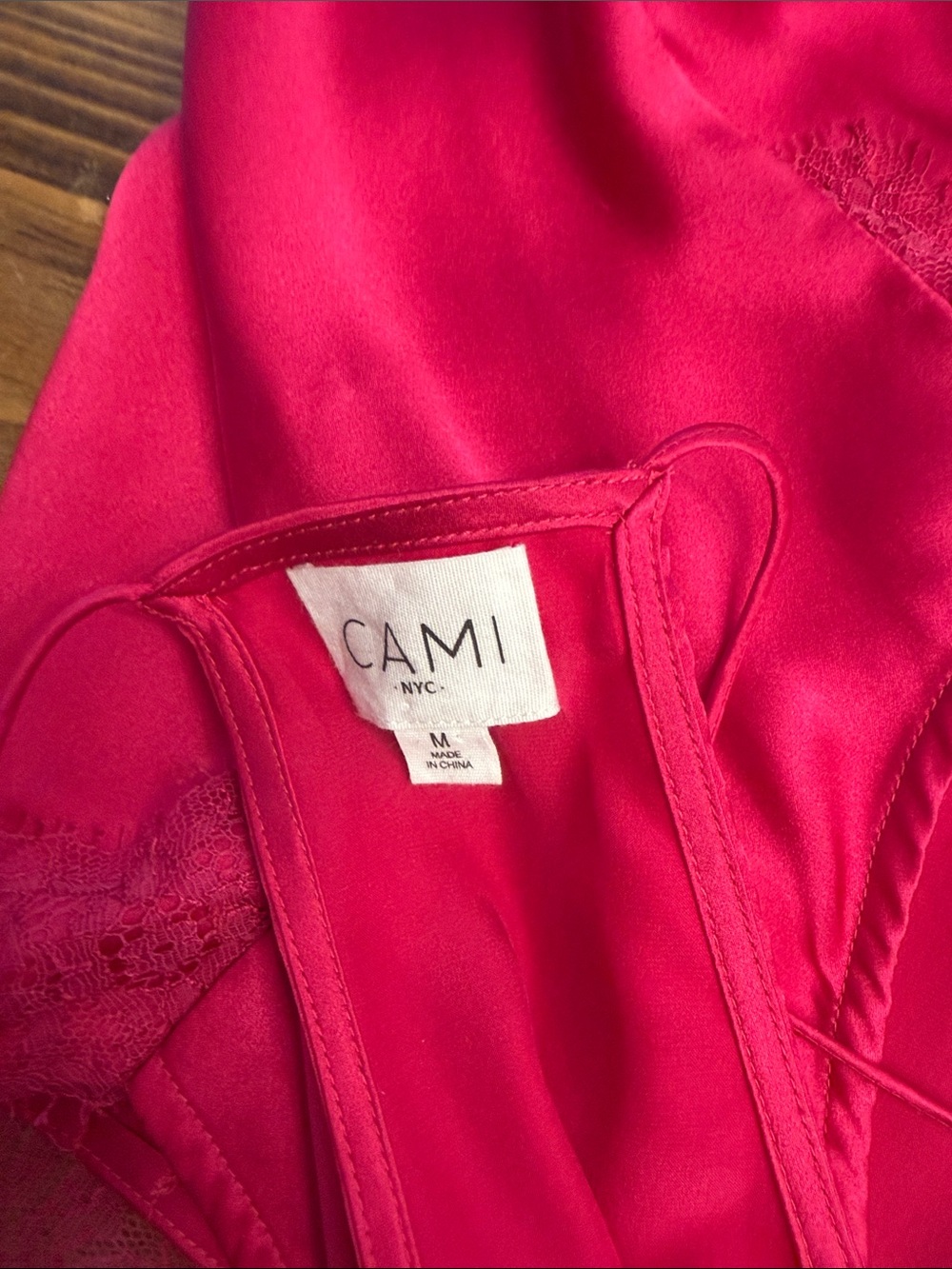 Cami NYC Satin Lace-Trim Camisole in Fuchsia. Size medium. EUC. - Picture 2 of 9